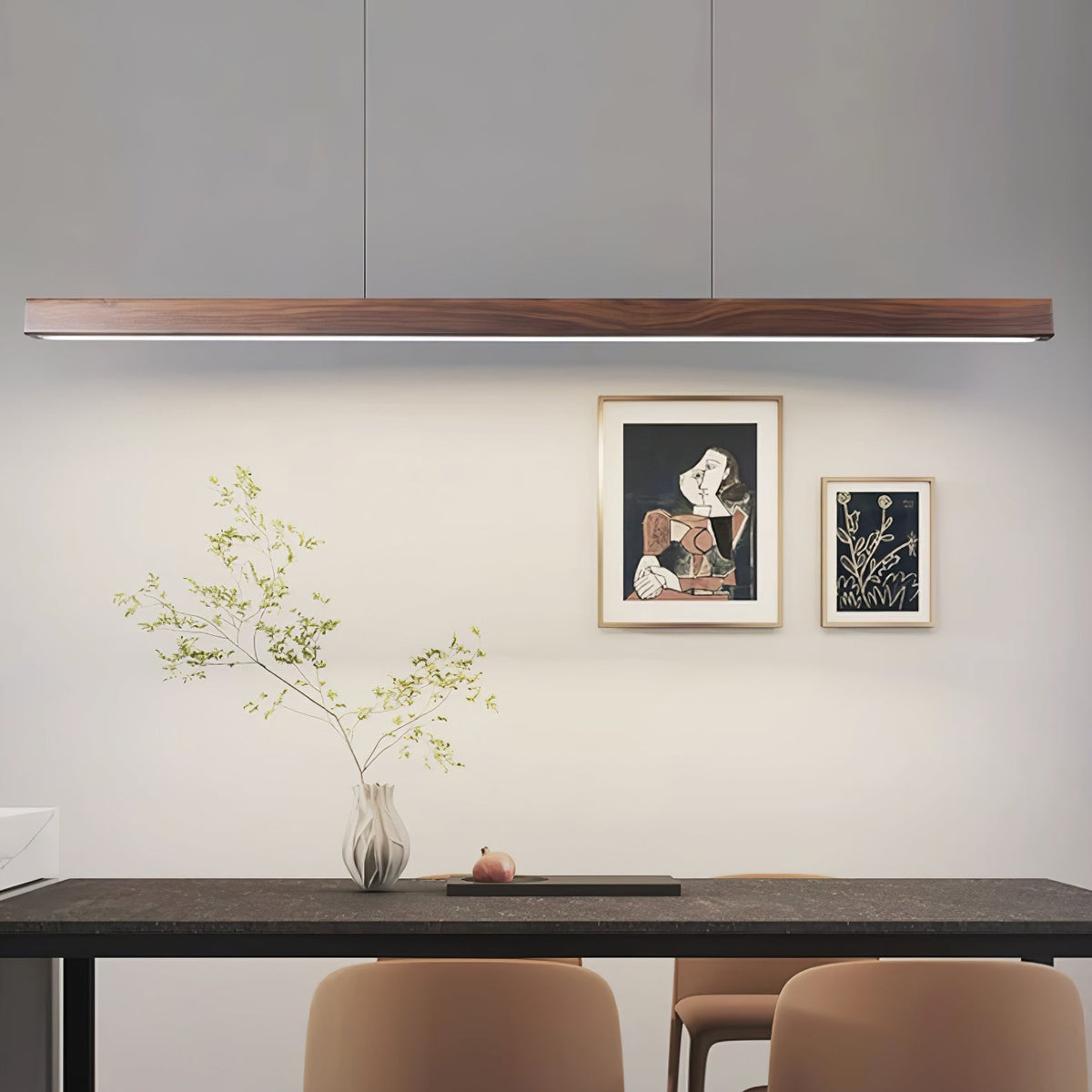 LED-Hängeleuchte Holz linear warmes Licht Esstisch Kochinsel minimalistisch Japandi Design verstellbares Kabel Balkenlampe | Sansoti