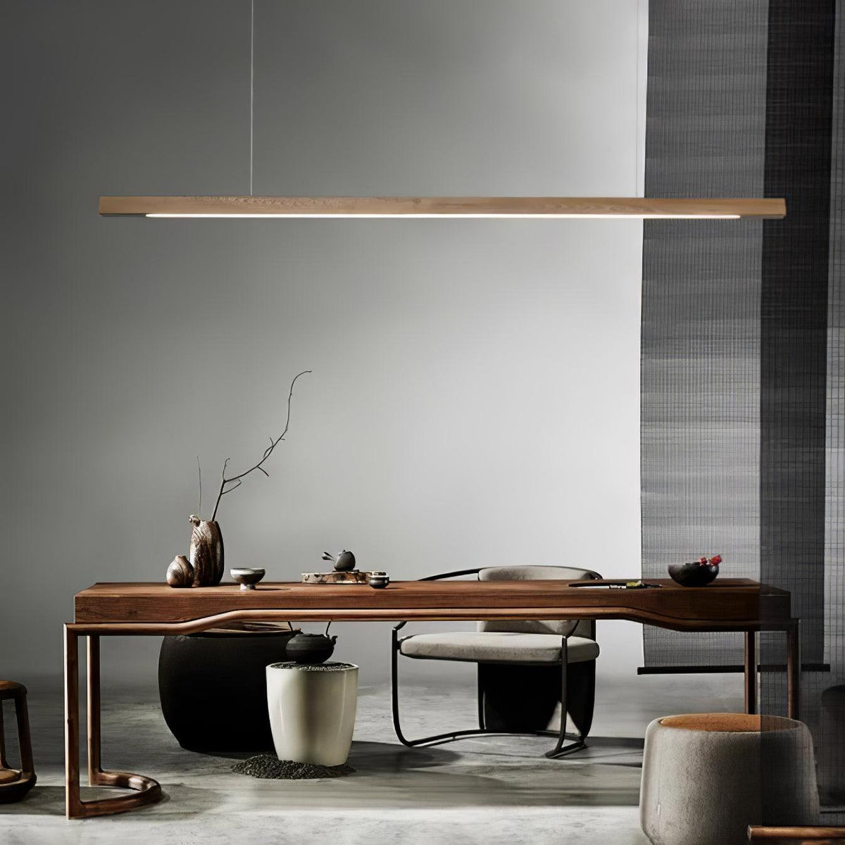LED-Hängeleuchte Holz linear warmes Licht Esstisch Kochinsel minimalistisch Japandi Design verstellbares Kabel Balkenlampe | Sansoti