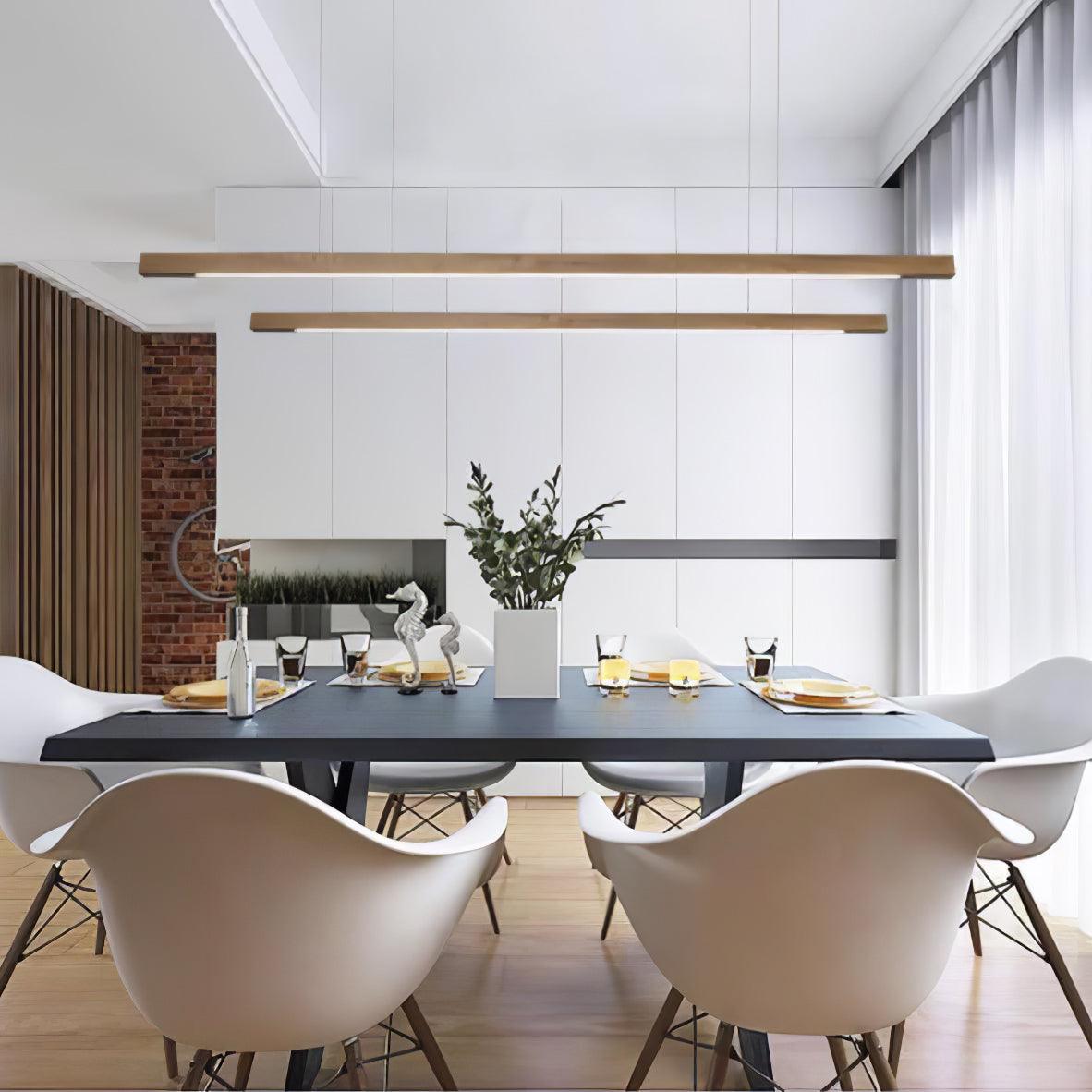 LED-Hängeleuchte Holz linear warmes Licht Esstisch Kochinsel minimalistisch Japandi Design verstellbares Kabel Balkenlampe | Sansoti