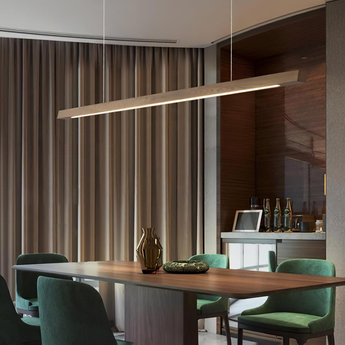 LED-Hängeleuchte Holz linear warmes Licht Esstisch Kochinsel minimalistisch Japandi Design verstellbares Kabel Balkenlampe | Sansoti