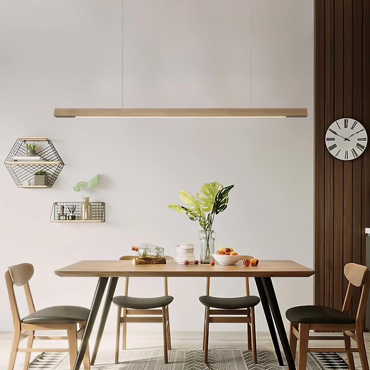 LED-Hängeleuchte Holz linear warmes Licht Esstisch Kochinsel minimalistisch Japandi Design verstellbares Kabel Balkenlampe | Sansoti