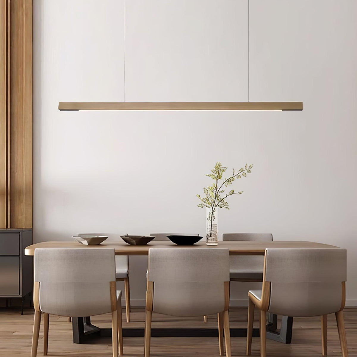 LED-Hängeleuchte Holz linear warmes Licht Esstisch Kochinsel minimalistisch Japandi Design verstellbares Kabel Balkenlampe | Sansoti