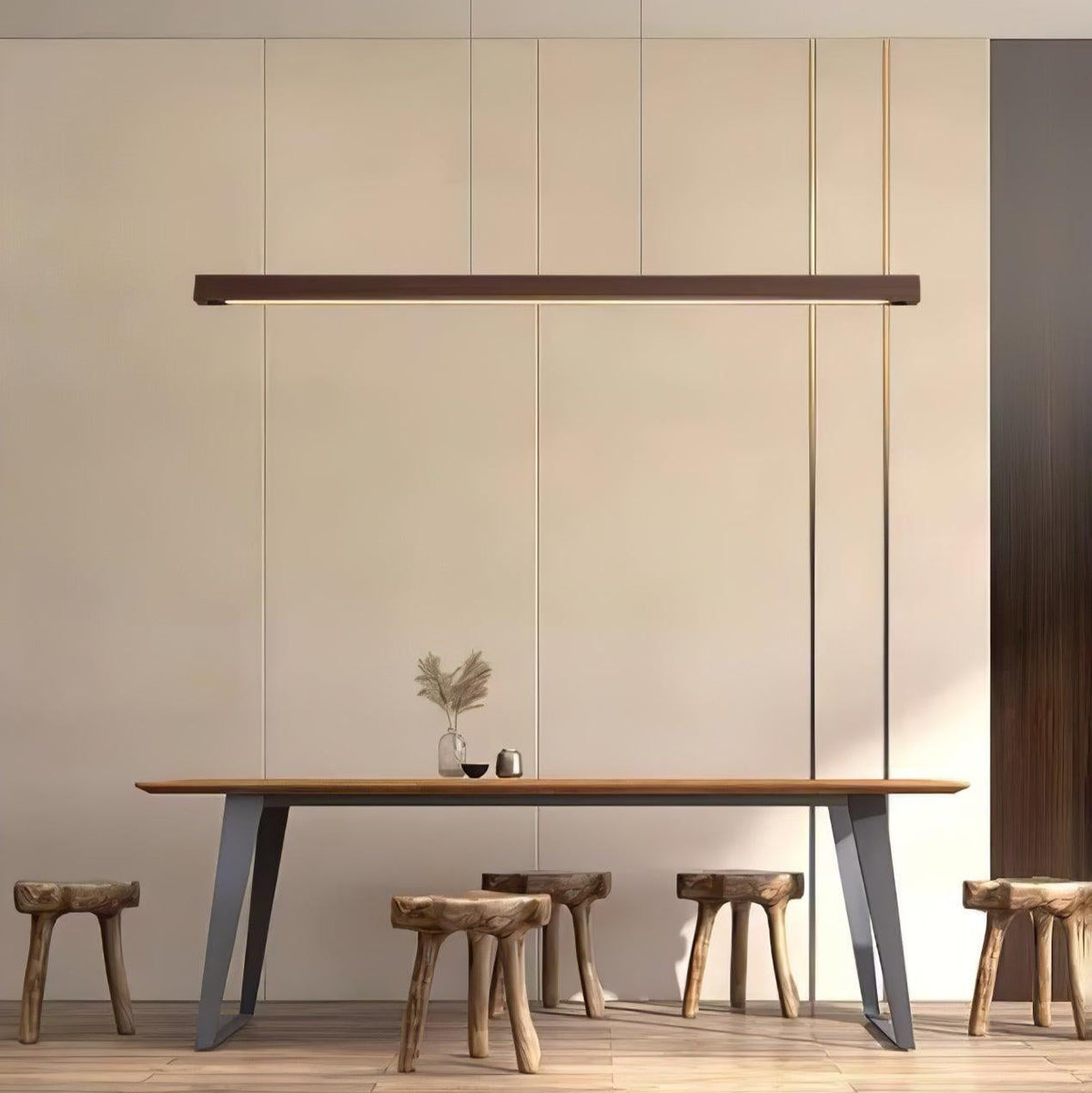 LED-Hängeleuchte Holz linear warmes Licht Esstisch Kochinsel minimalistisch Japandi Design verstellbares Kabel Balkenlampe | Sansoti