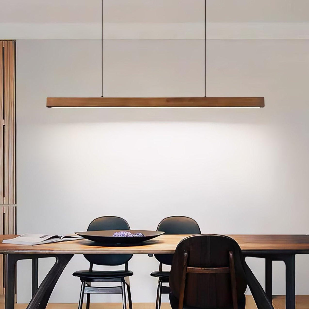 LED-Hängeleuchte Holz linear warmes Licht Esstisch Kochinsel minimalistisch Japandi Design verstellbares Kabel Balkenlampe | Sansoti