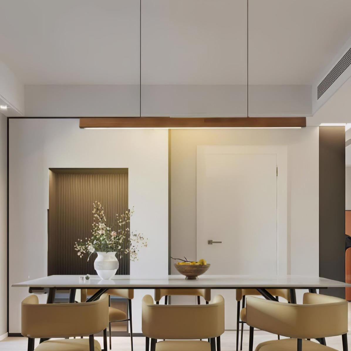 LED-Hängeleuchte Holz linear warmes Licht Esstisch Kochinsel minimalistisch Japandi Design verstellbares Kabel Balkenlampe | Sansoti