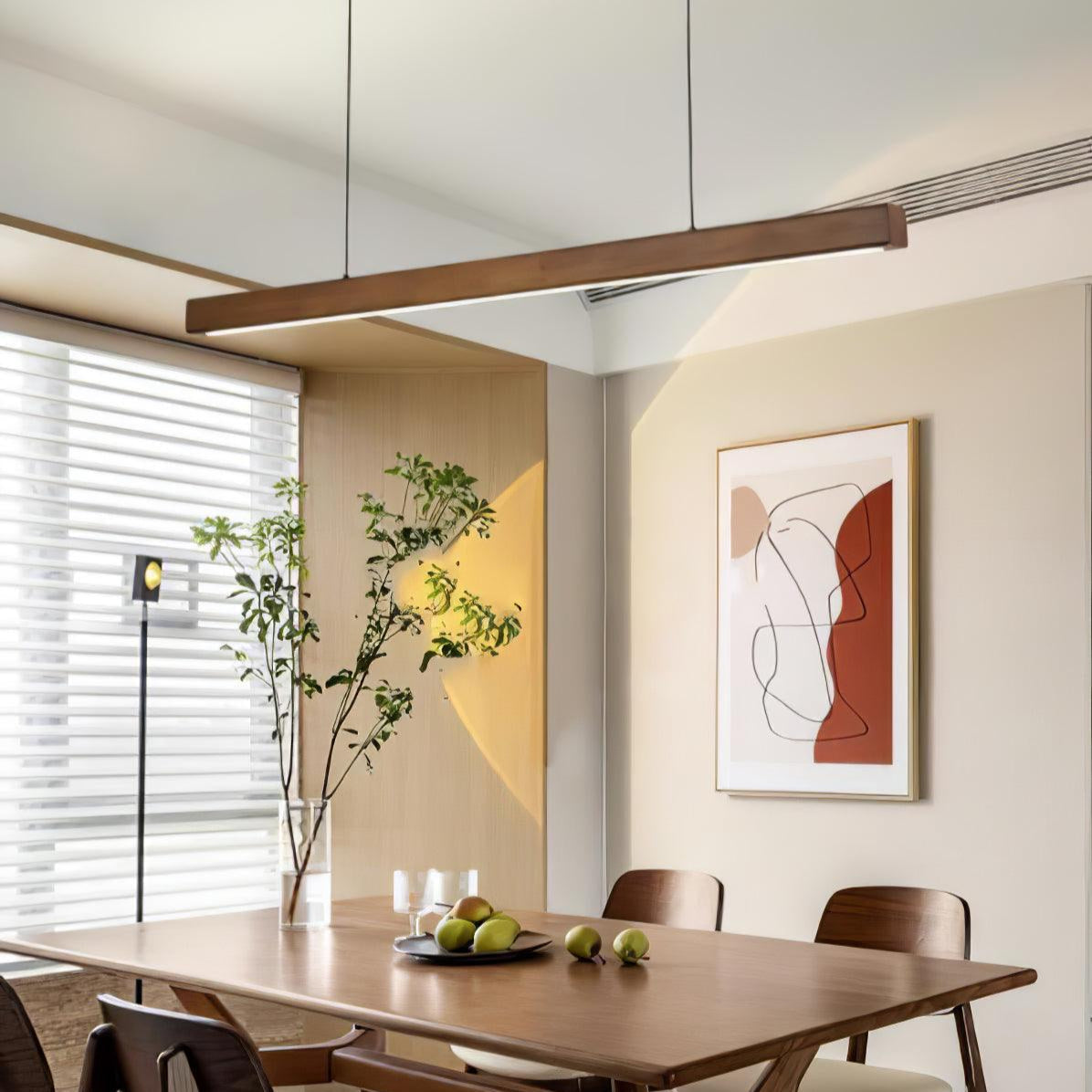 LED-Hängeleuchte Holz linear warmes Licht Esstisch Kochinsel minimalistisch Japandi Design verstellbares Kabel Balkenlampe | Sansoti