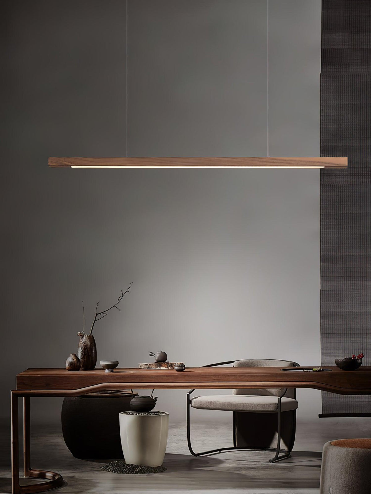 LED-Hängeleuchte Holz linear warmes Licht Esstisch Kochinsel minimalistisch Japandi Design verstellbares Kabel Balkenlampe | Sansoti