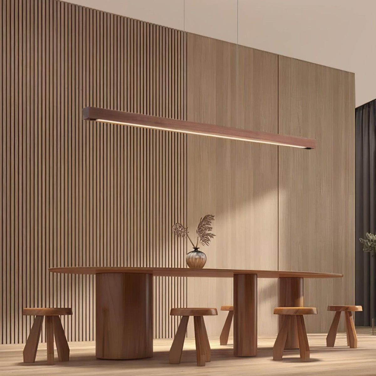 LED-Hängeleuchte Holz linear warmes Licht Esstisch Kochinsel minimalistisch Japandi Design verstellbares Kabel Balkenlampe | Sansoti