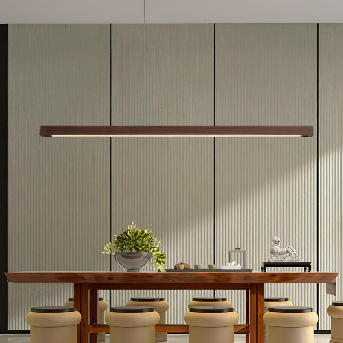LED-Hängeleuchte Holz linear warmes Licht Esstisch Kochinsel minimalistisch Japandi Design verstellbares Kabel Balkenlampe | Sansoti