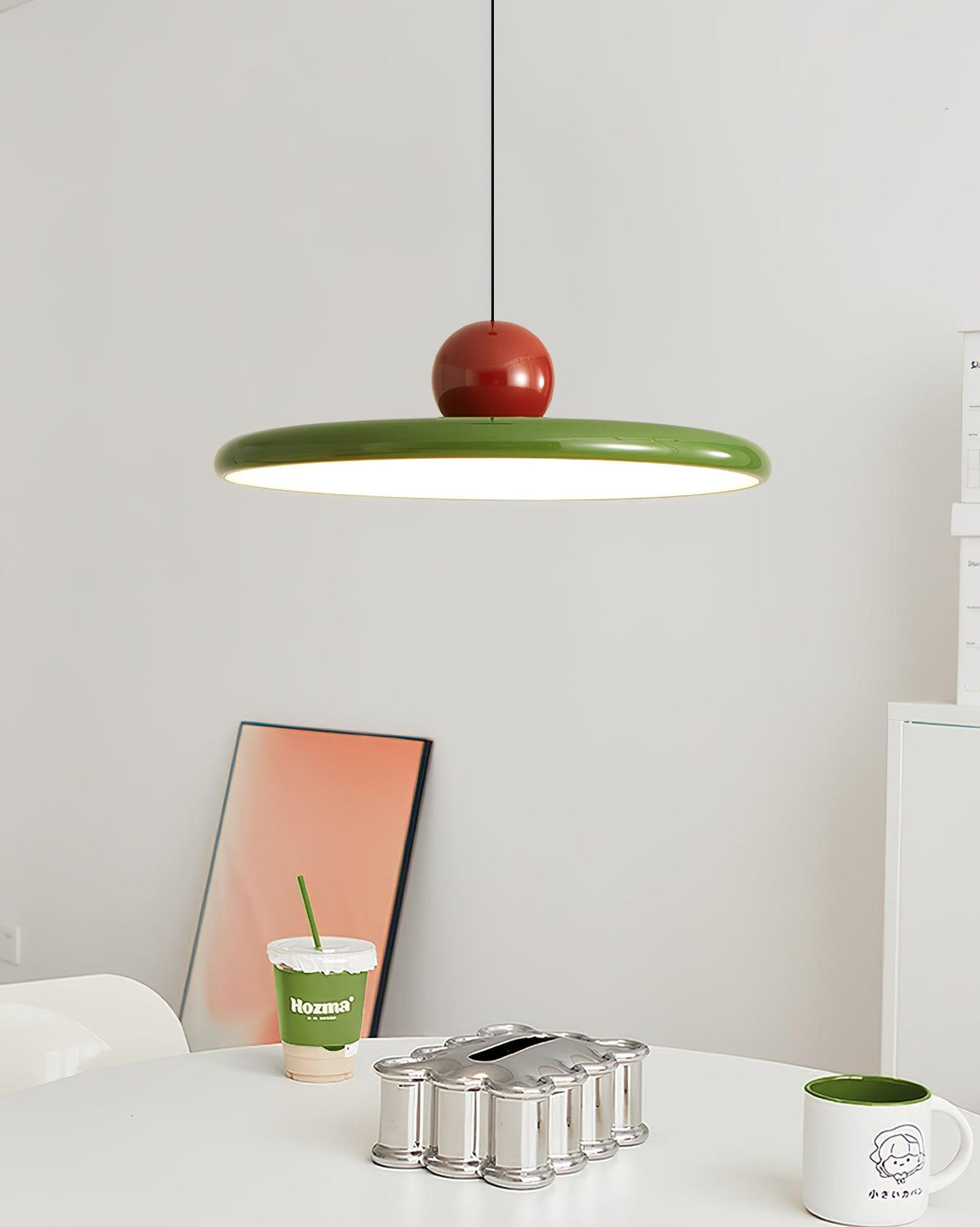 Runde Hängeleuchte mit strahlendem Scheiben-Design, dimmbar, 3 Farben, 450cm Kabel, skandinavisches Interieur, Rot, Grün, Beige | Sansoti
