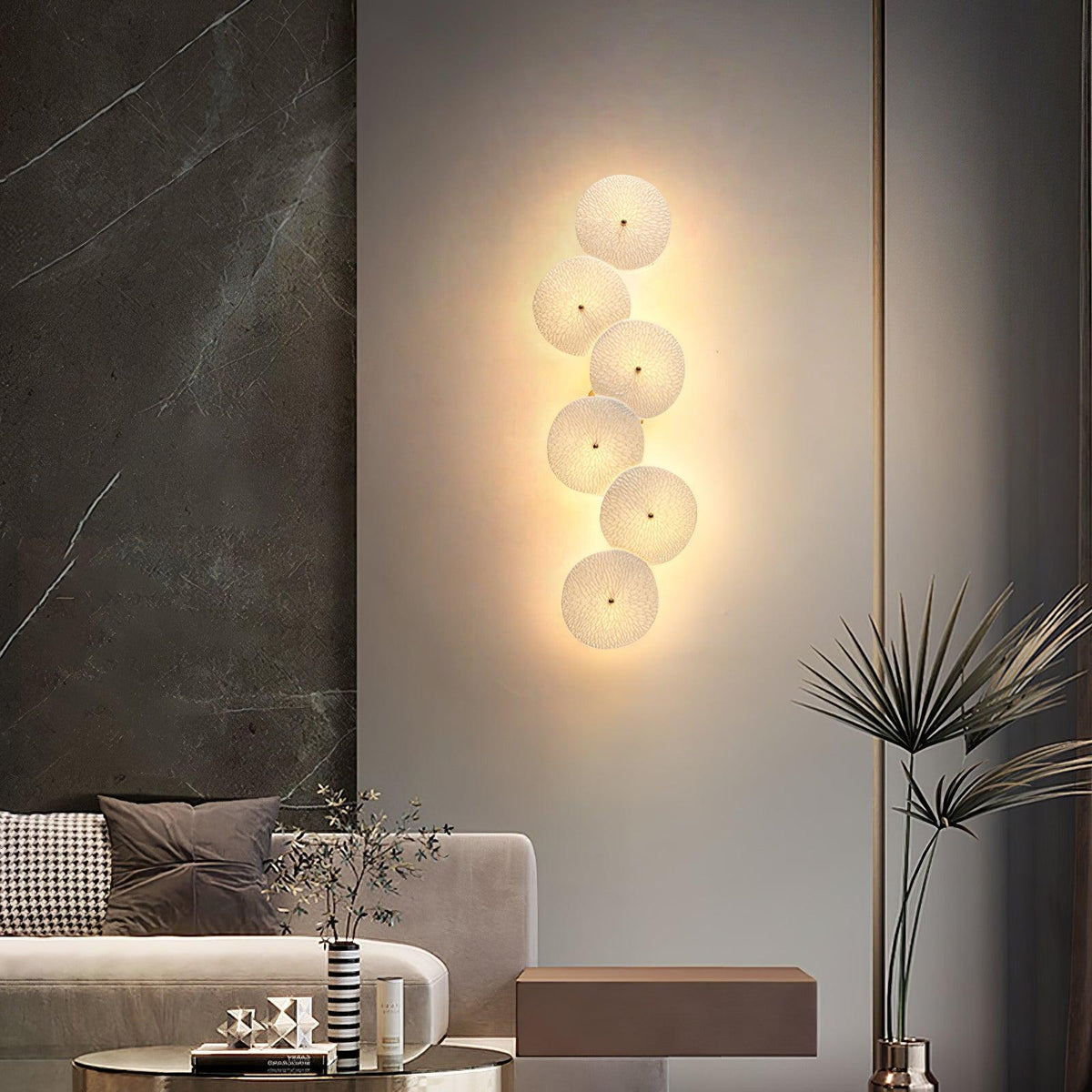 Ceramic Lotus Flower Wall Light with Gold Frame – Cascading Light Effect for Stylish Illumination | Sansoti