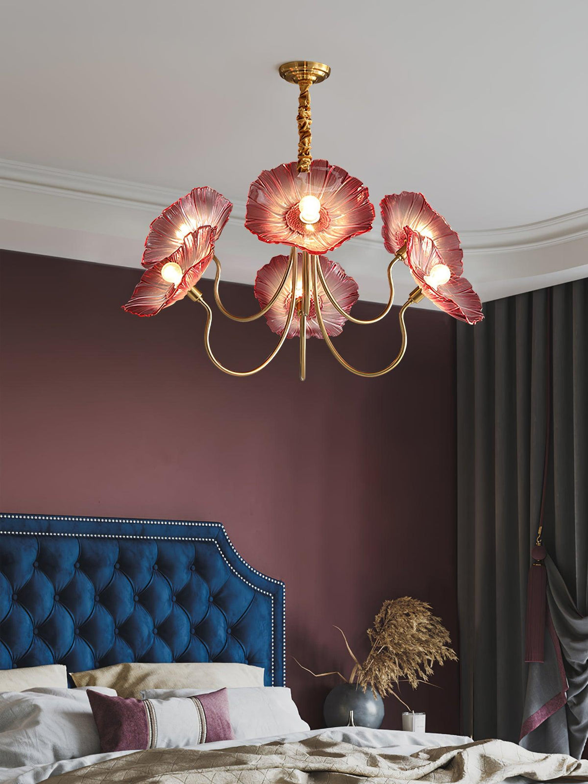 Lustre en verre avec motif de feuilles, doré, transparent ou rose, à 3 ou 6 lumières, style scandinave | Sansoti
