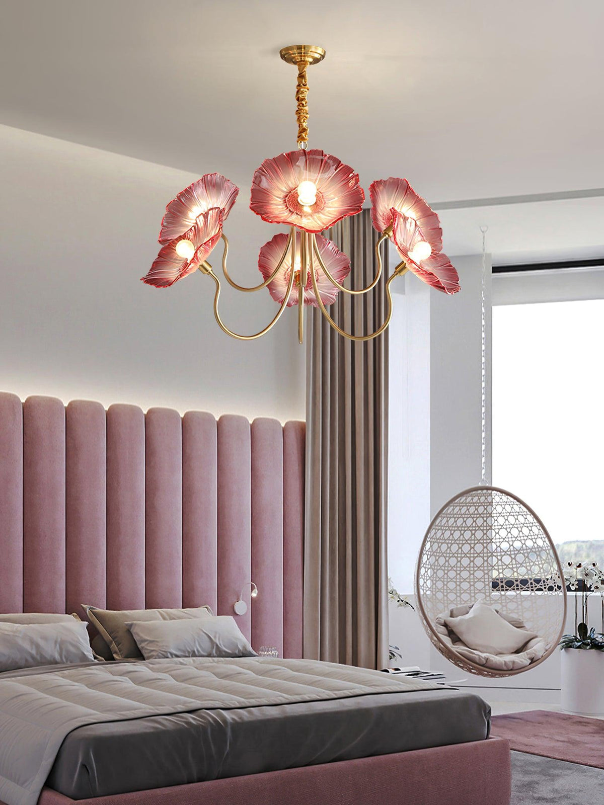 Lustre en verre avec motif de feuilles, doré, transparent ou rose, à 3 ou 6 lumières, style scandinave | Sansoti