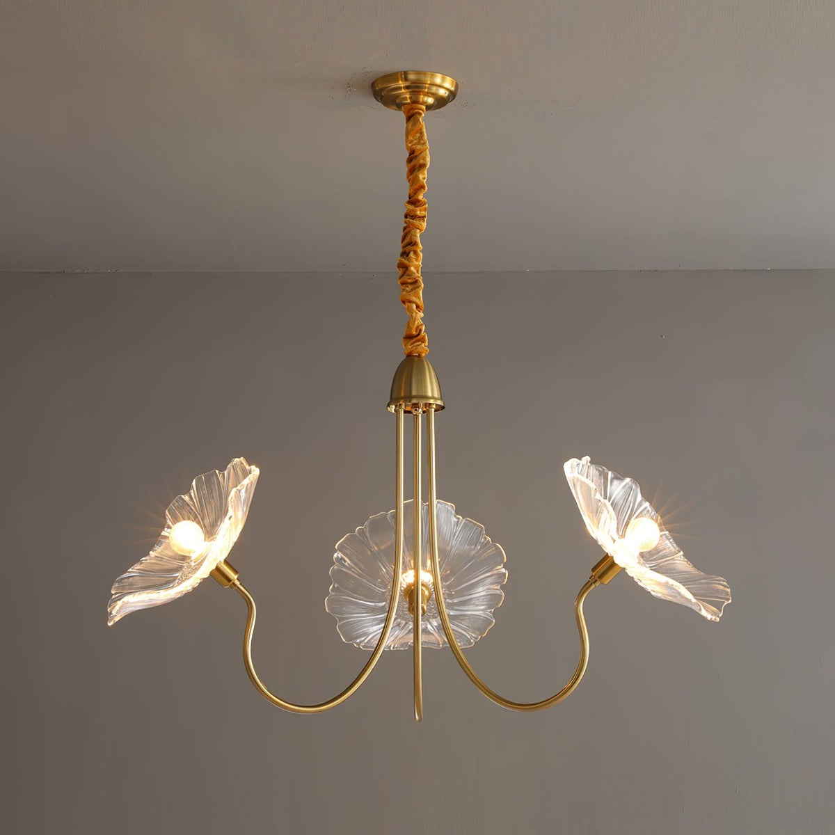 Lustre en verre avec motif de feuilles, doré, transparent ou rose, à 3 ou 6 lumières, style scandinave | Sansoti