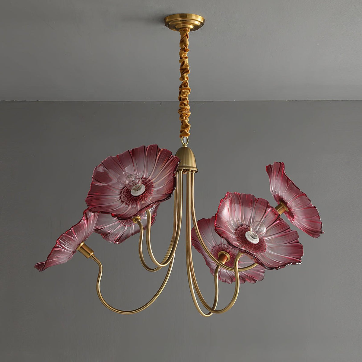 Lustre en verre avec motif de feuilles, doré, transparent ou rose, à 3 ou 6 lumières, style scandinave | Sansoti
