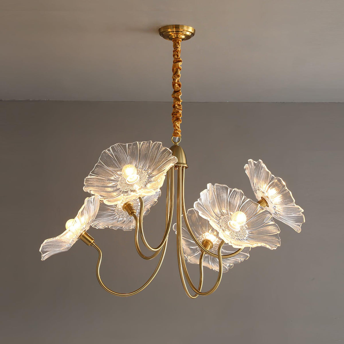 Lustre en verre avec motif de feuilles, doré, transparent ou rose, à 3 ou 6 lumières, style scandinave | Sansoti