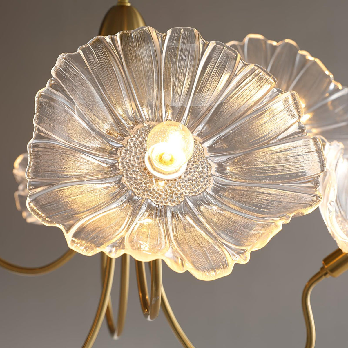 Lustre en verre avec motif de feuilles, doré, transparent ou rose, à 3 ou 6 lumières, style scandinave | Sansoti