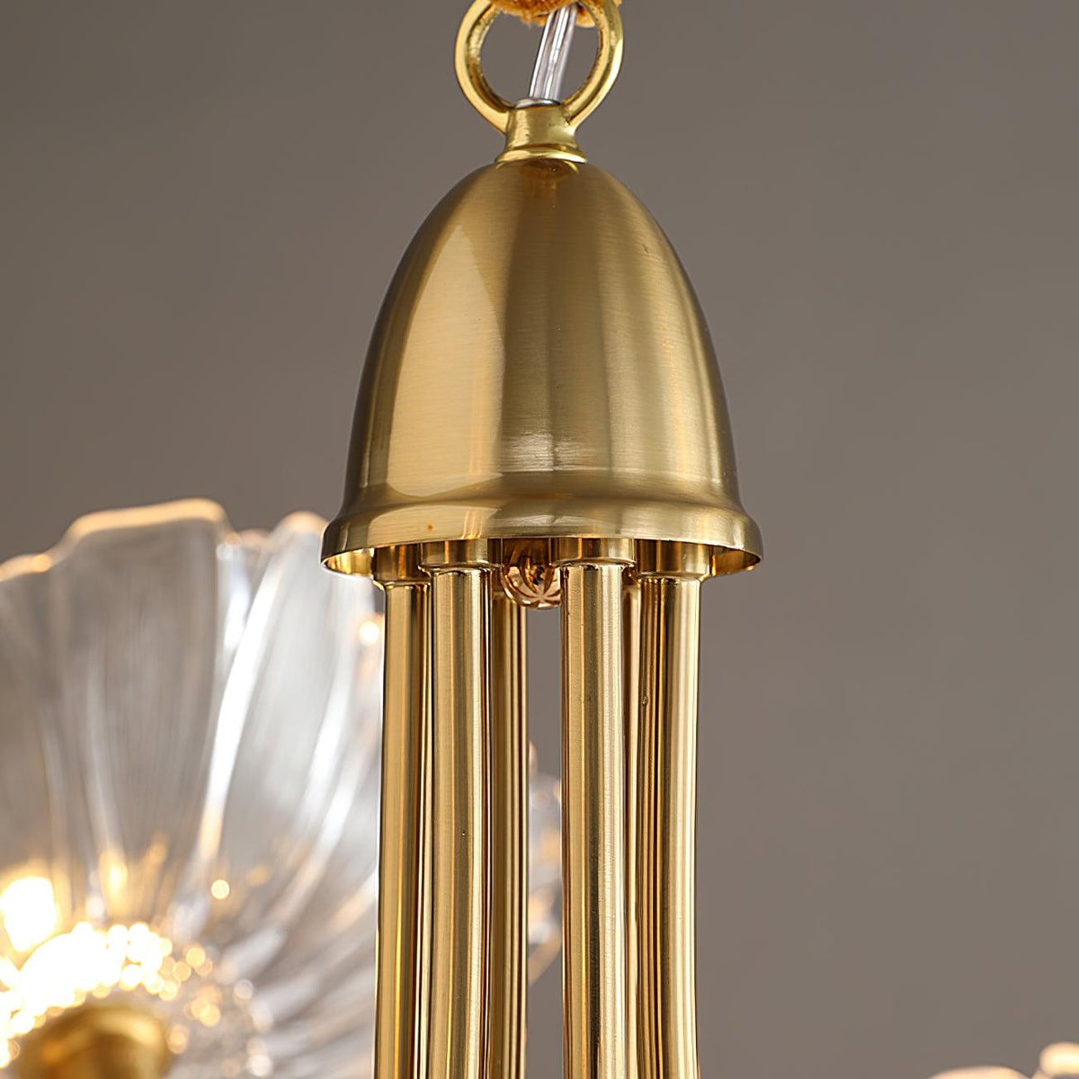 Lustre en verre avec motif de feuilles, doré, transparent ou rose, à 3 ou 6 lumières, style scandinave | Sansoti