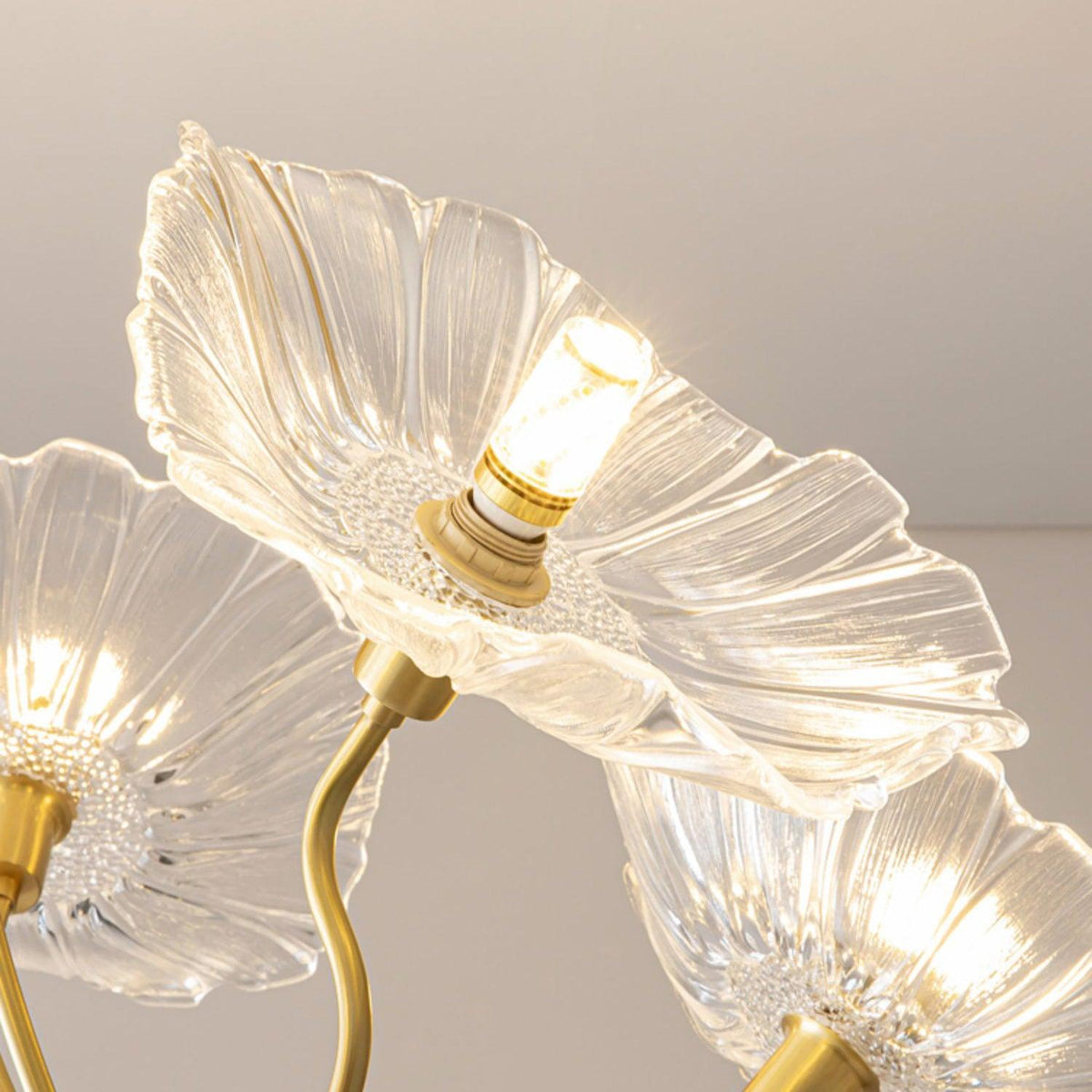 Lustre en verre avec motif de feuilles, doré, transparent ou rose, à 3 ou 6 lumières, style scandinave | Sansoti