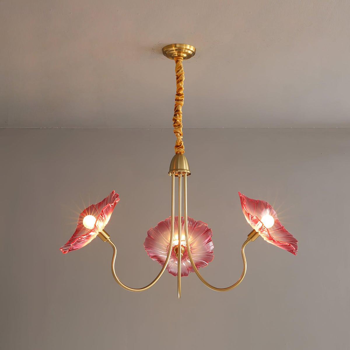 Lustre en verre avec motif de feuilles, doré, transparent ou rose, à 3 ou 6 lumières, style scandinave | Sansoti