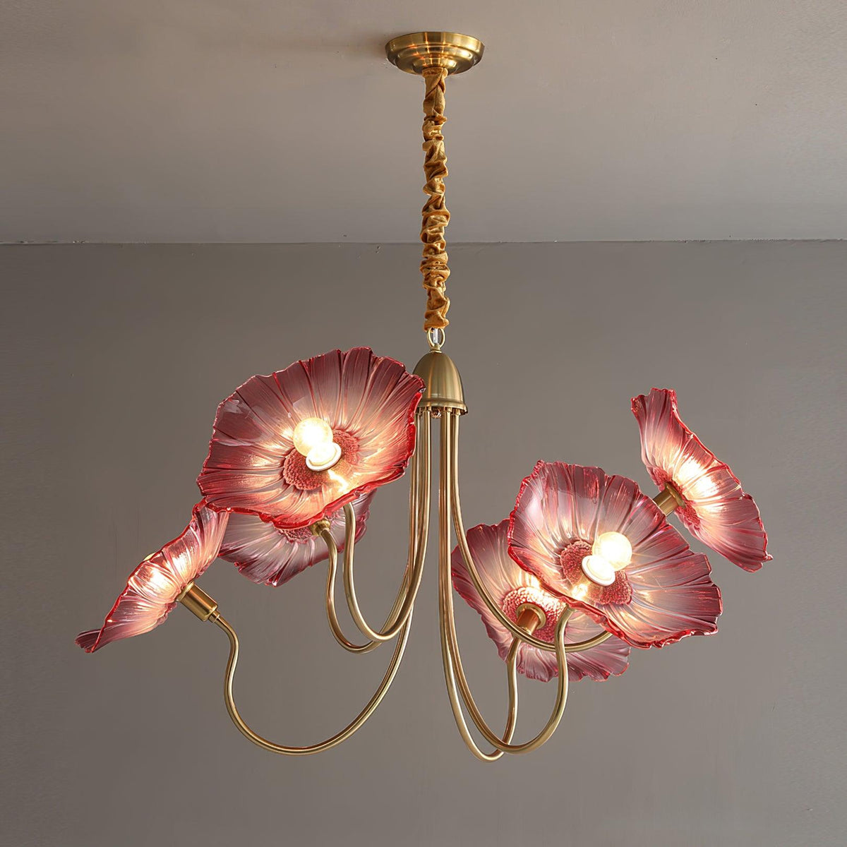 Lustre en verre avec motif de feuilles, doré, transparent ou rose, à 3 ou 6 lumières, style scandinave | Sansoti
