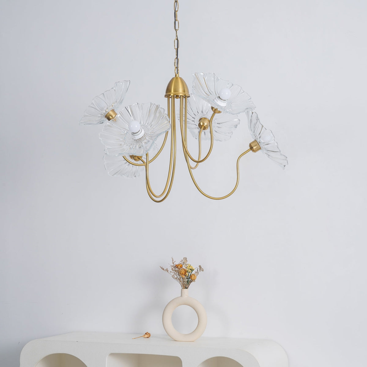 Lustre en verre avec motif de feuilles, doré, transparent ou rose, à 3 ou 6 lumières, style scandinave | Sansoti