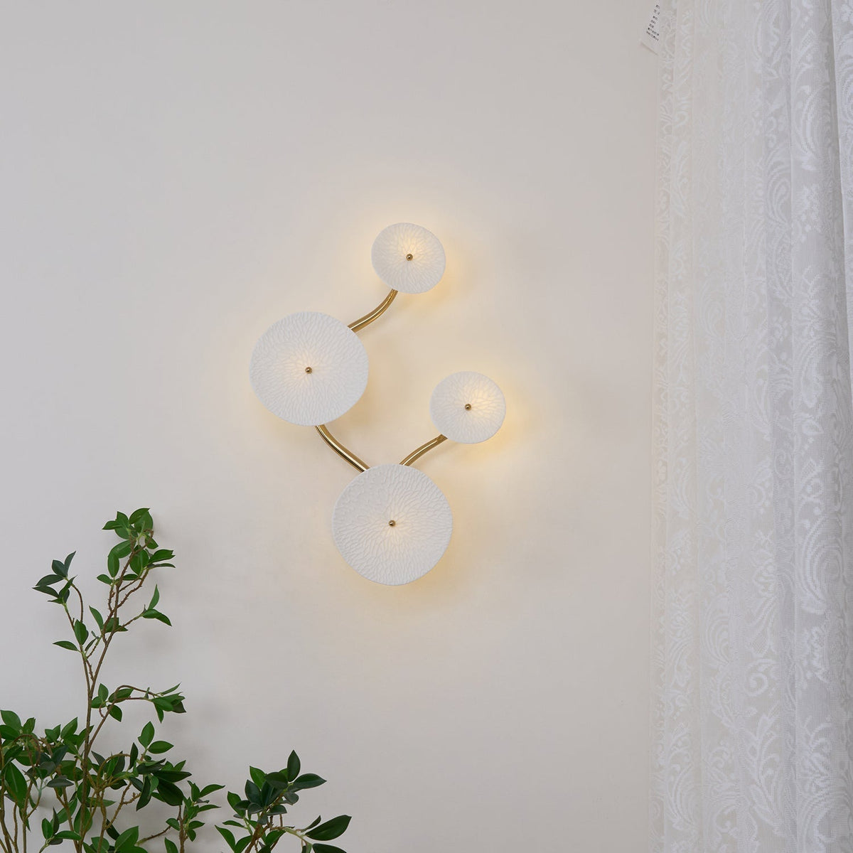 Ceramic Petal Wall Lamp Metal Accent Sculptural Warm Light Interior Art Lighting Decorative | Sansoti