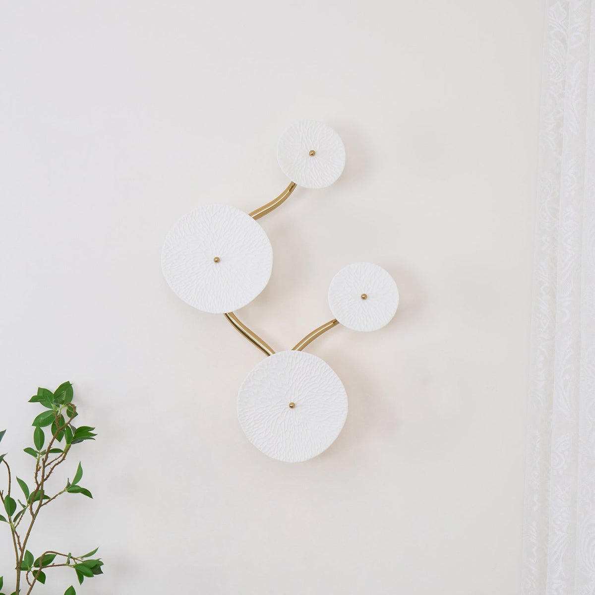 Ceramic Petal Wall Lamp Metal Accent Sculptural Warm Light Interior Art Lighting Decorative | Sansoti