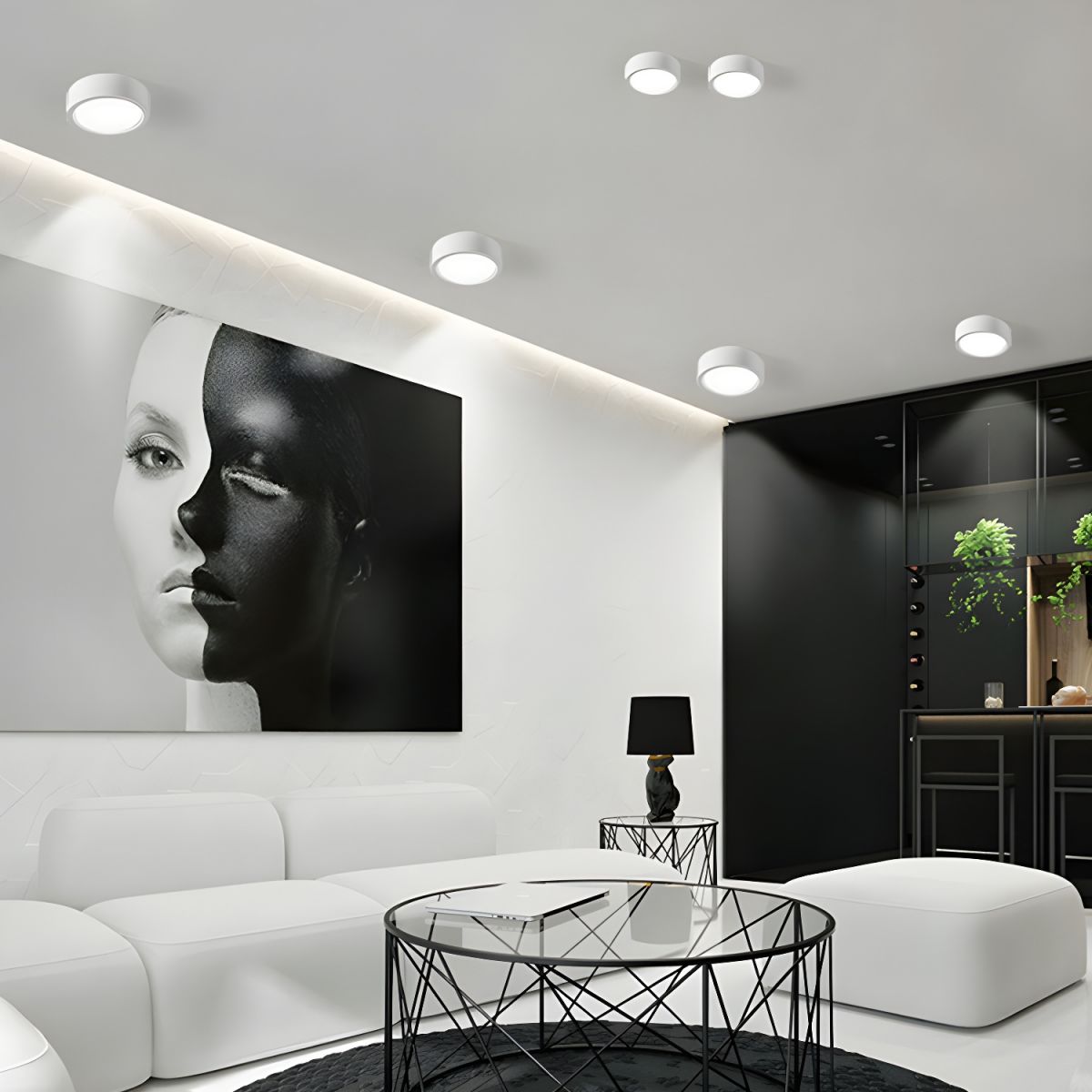 Round Surface-Mounted LED Ceiling Light Adjustable Light Color Black White 10-18 cm Living Room Hallway Corridor Kitchen Bedroom | Sansoti