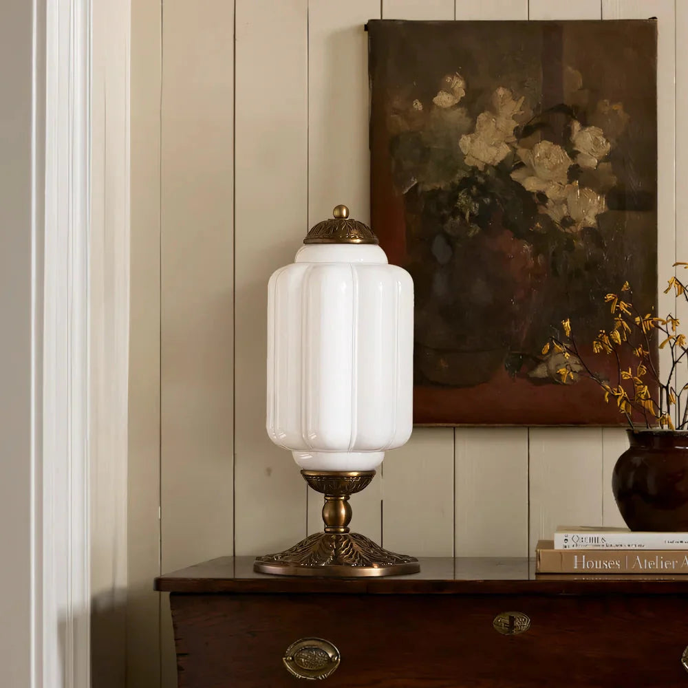 Lampes de table rétro en verre crème texturé – Style vintage français avec cadre en laiton ou noir | Sansoti