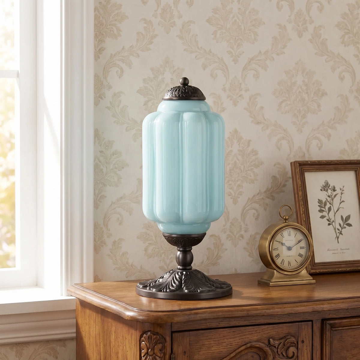 Lampes de table rétro en verre crème texturé – Style vintage français avec cadre en laiton ou noir | Sansoti