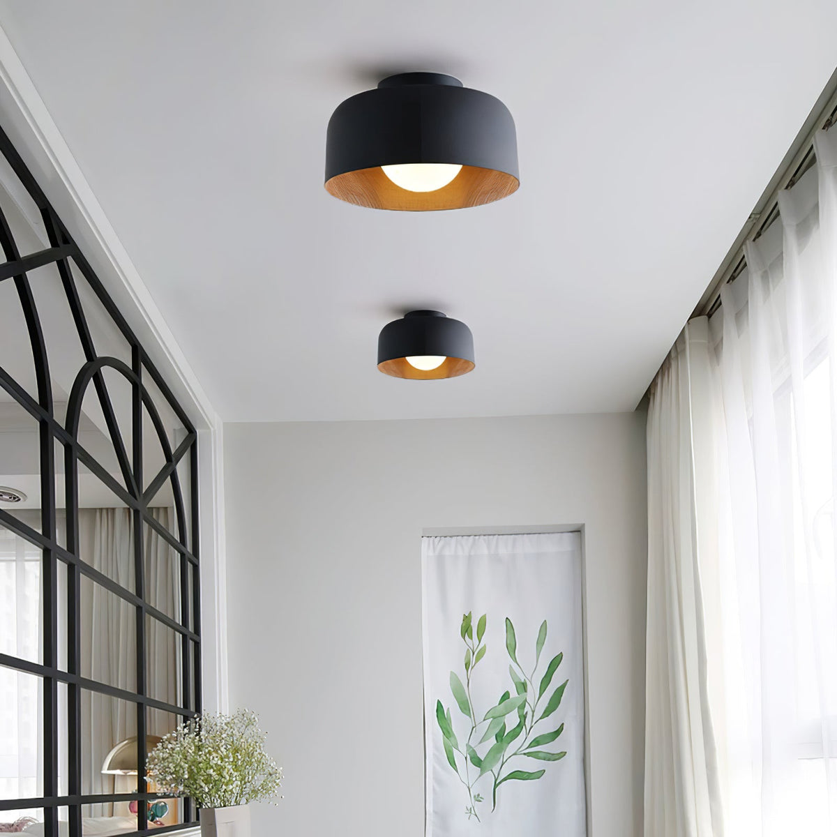 Ronde Plafondlamp met Houtnerf Interieur Glazen Bol ∅22 cm voor Hal Keuken Slaapkamer Wandmontage G9 Fitting | Sansoti
