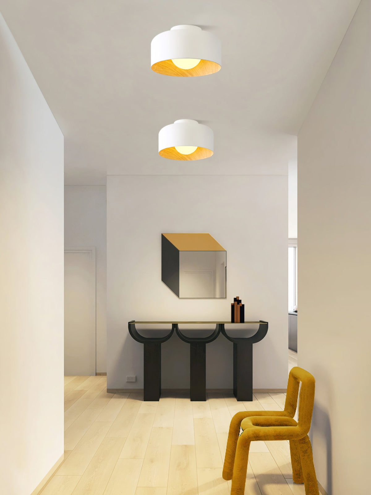 Ronde Plafondlamp met Houtnerf Interieur Glazen Bol ∅22 cm voor Hal Keuken Slaapkamer Wandmontage G9 Fitting | Sansoti