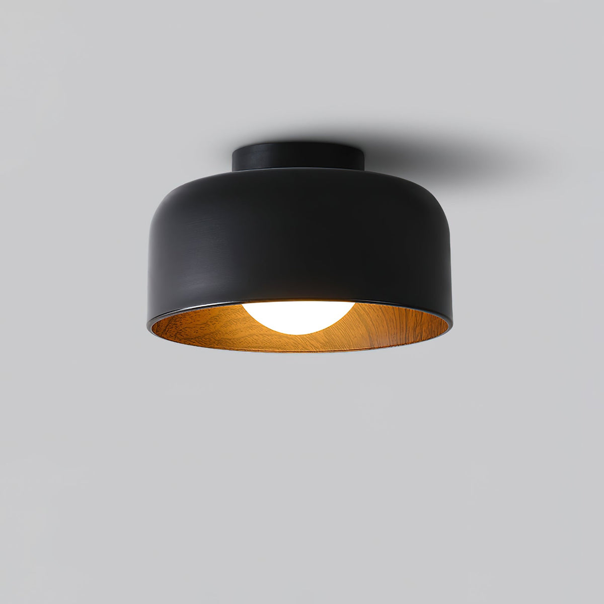 Ronde Plafondlamp met Houtnerf Interieur Glazen Bol ∅22 cm voor Hal Keuken Slaapkamer Wandmontage G9 Fitting | Sansoti