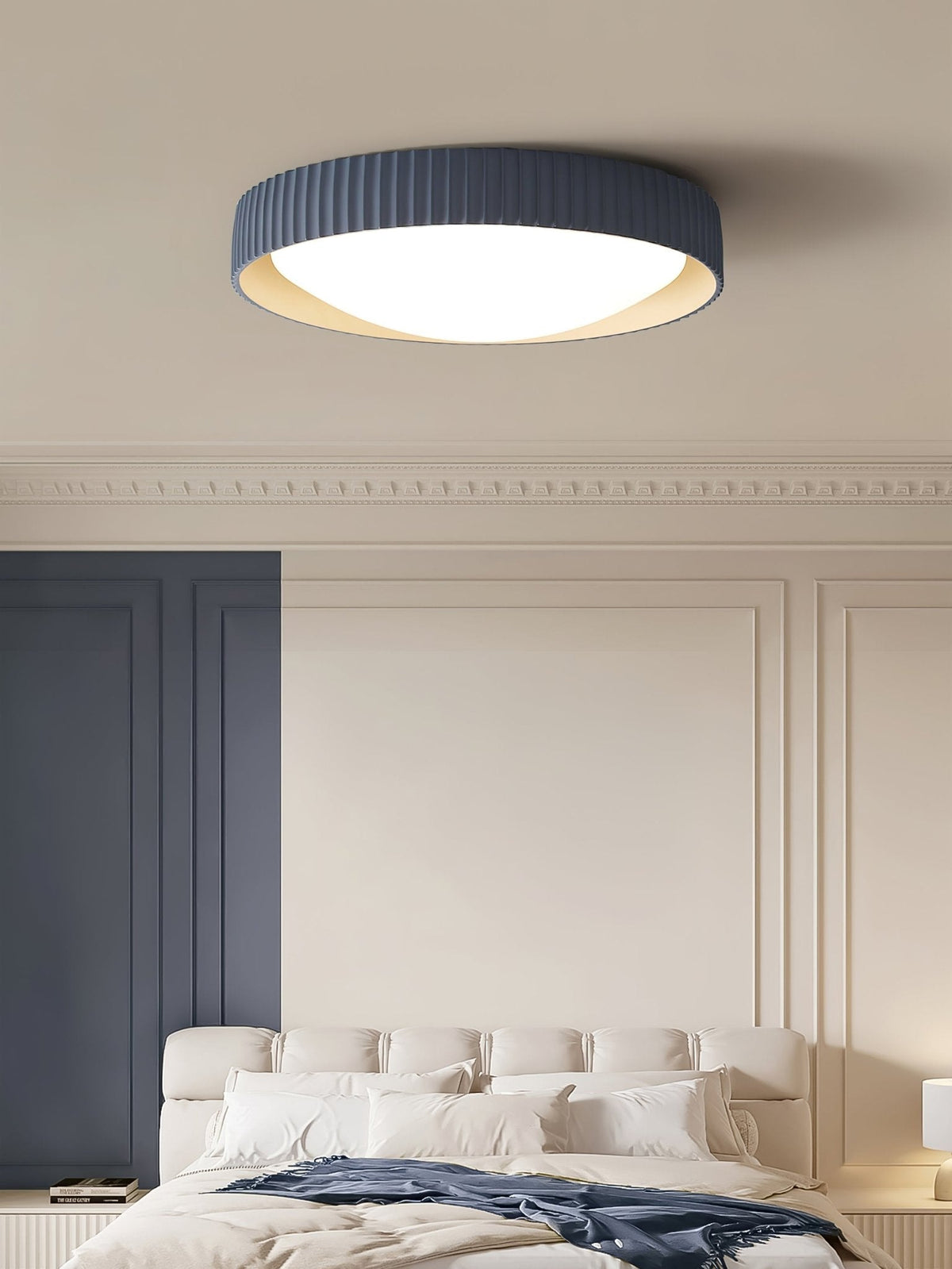 Moderne Deckenleuchte gerippt – Acrylschirm mit Harzrahmen – warmes/neutrales/kühles Licht – Ø46cm – Orange, Grau oder Blau | Sansoti