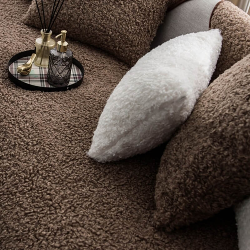 Teddy Fleece Bankhoes Antislip Wasbaar Bruin Blauw Wit Rood Huisdieren Zitbank Bescherming Sofa Hoes | Sansoti