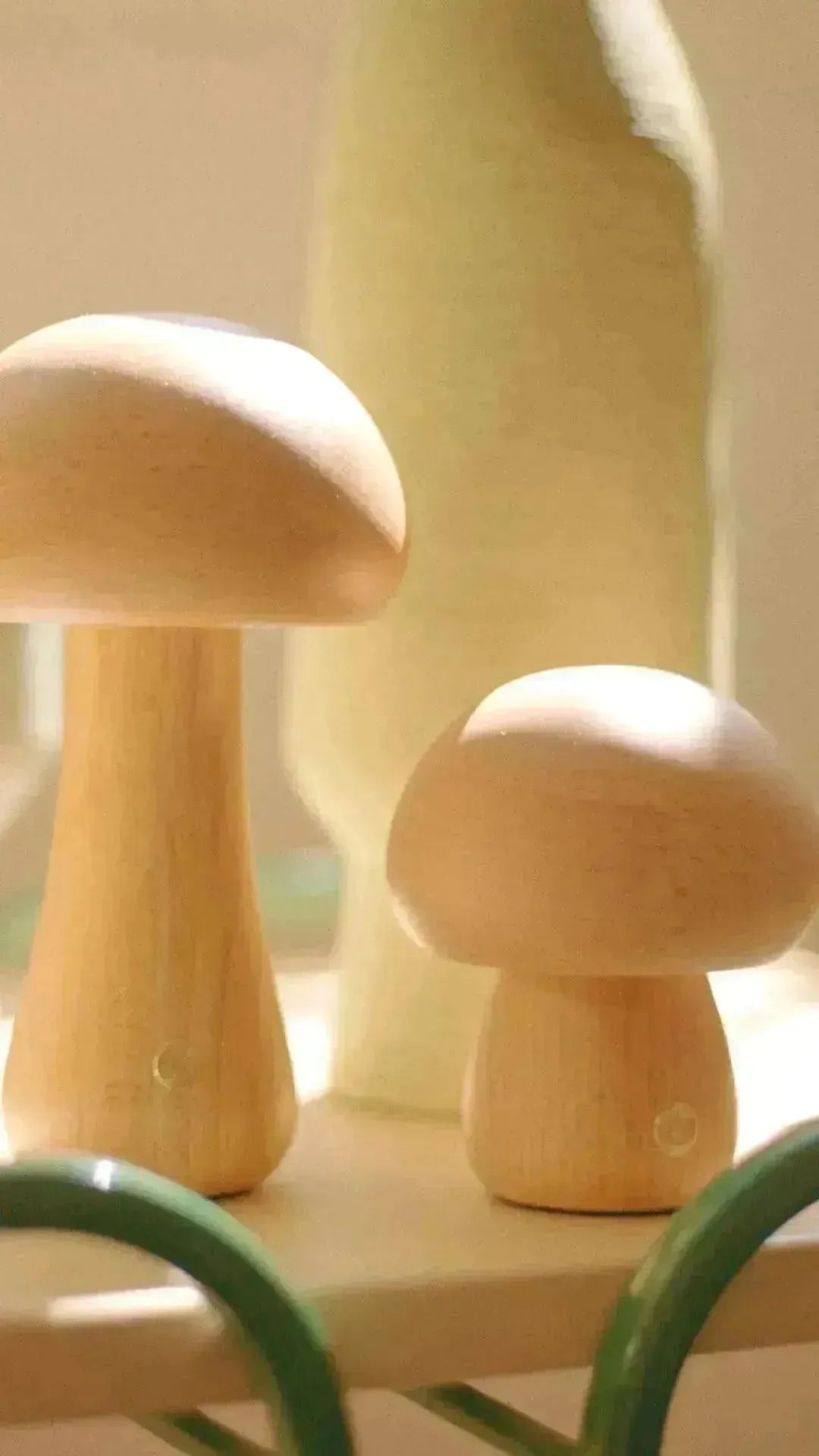 Table Lamp Wood Rechargeable Touch Dimmable Mushroom Organic Beech Walnut USB | Sansoti