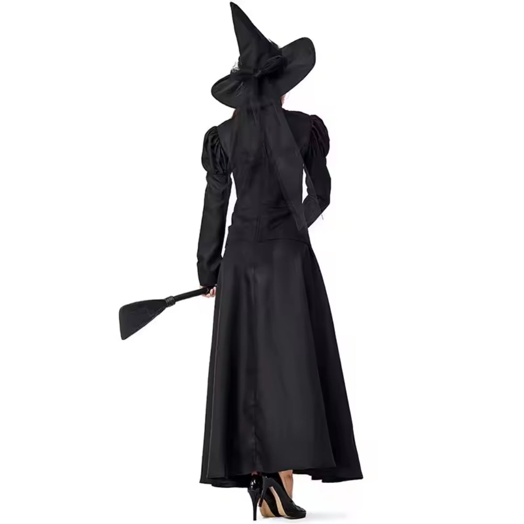 Long Black Witch Costume Dress for Halloween Fancy Dress Party Cosplay Women and Children Festive Outfit | Sansoti