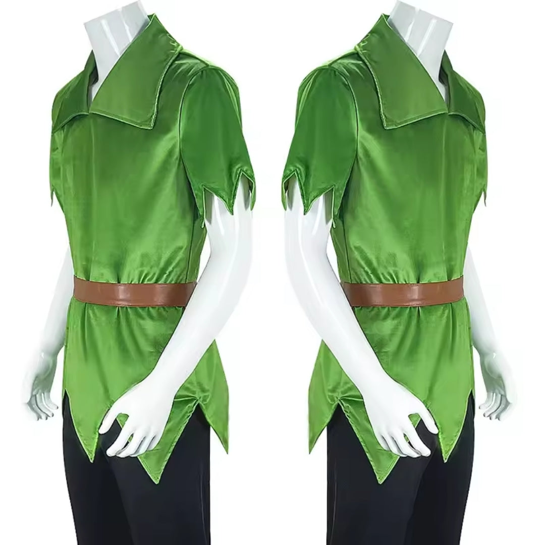 Fantasie-Sprookjesfigurenkostüm für Erwachsene mit Tunika und Hose, grüne Cosplay-Kostümierung für Karneval | Sansoti