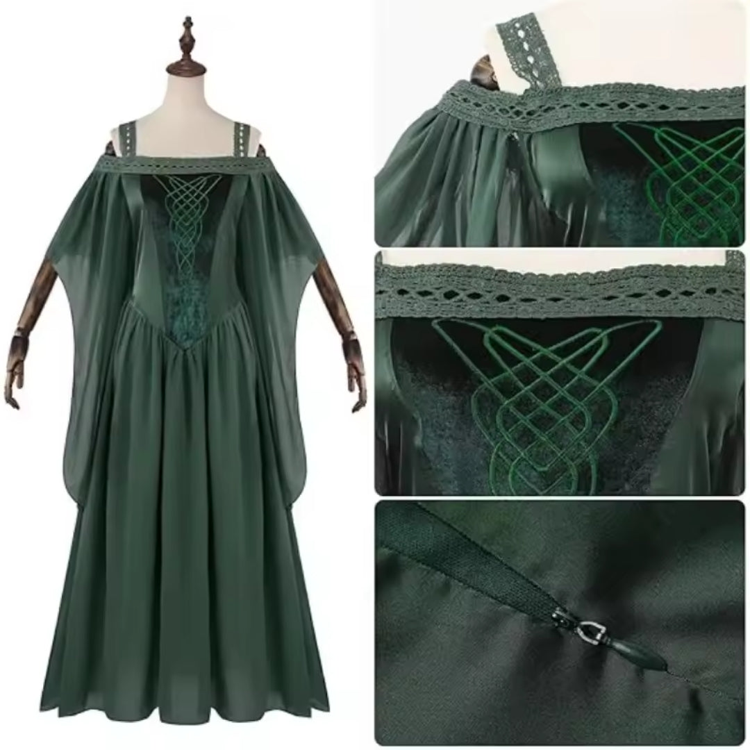 Mittelalterliches Fantasy-Kleid, lang, schulterfrei, lila, grün, schwarz, blau, Cosplay, Prinzessin, Hexe, Karneval, Party | Sansoti