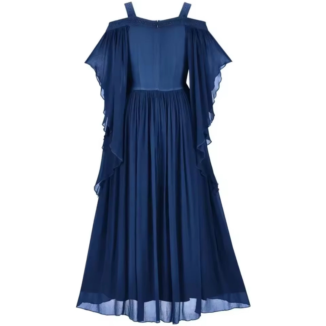 Mittelalterliches Fantasy-Kleid, lang, schulterfrei, lila, grün, schwarz, blau, Cosplay, Prinzessin, Hexe, Karneval, Party | Sansoti
