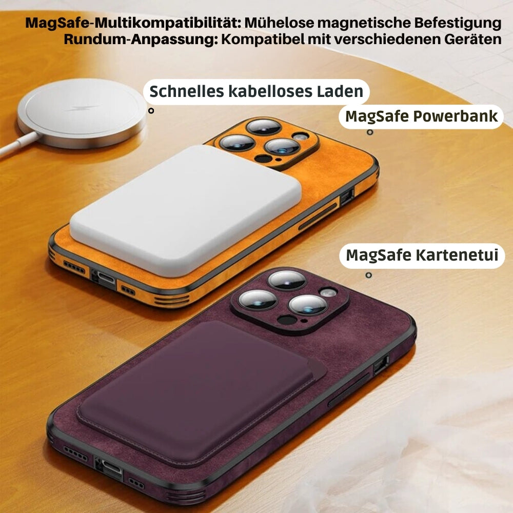 Smartphone-Hülle in Lederoptik — Schlankes Design mit Fallschutz & MagSafe-Kompatibilität für iPhone 16/15/14/13/12 | Sansoti