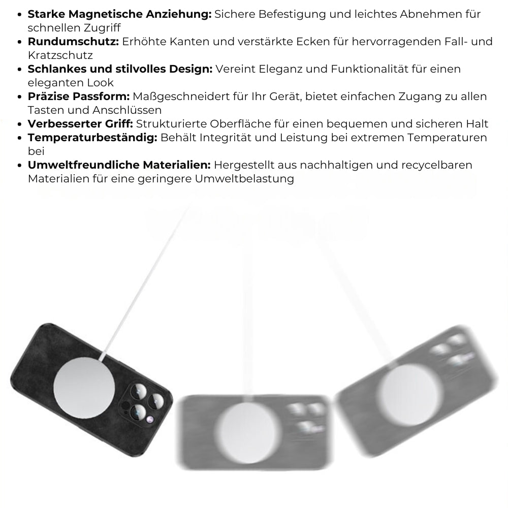 Smartphone-Hülle in Lederoptik — Schlankes Design mit Fallschutz & MagSafe-Kompatibilität für iPhone 16/15/14/13/12 | Sansoti