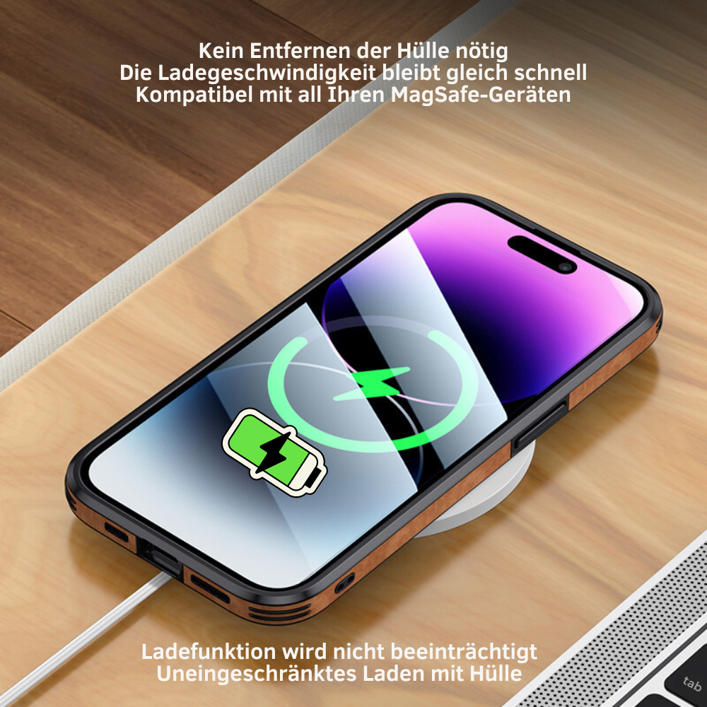 Smartphone-Hülle in Lederoptik — Schlankes Design mit Fallschutz & MagSafe-Kompatibilität für iPhone 16/15/14/13/12 | Sansoti