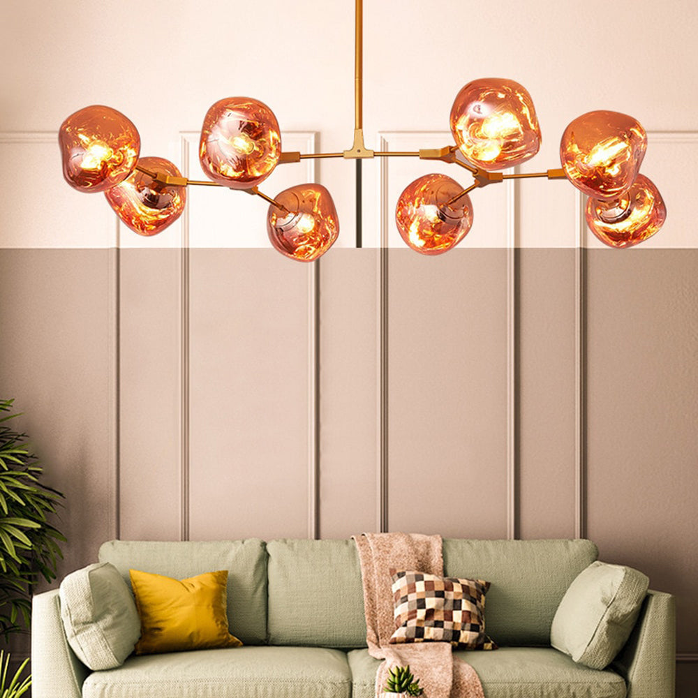 Glass Pendant Lamp with Globe Shade, 3-Light Modern Metal Fixture, Warm White Light, Living Room, Dining Room | Sansoti