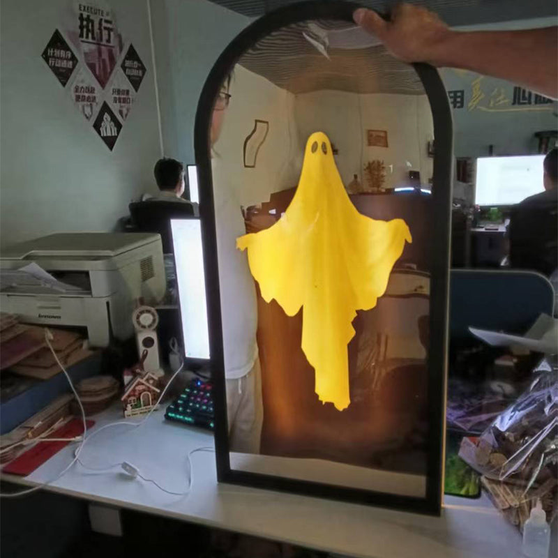 Spookachtige Hologram Spiegel Halloween Wanddecoratie met LED Verlichting voor Griezelige Feestsfeer Thuis | Sansoti