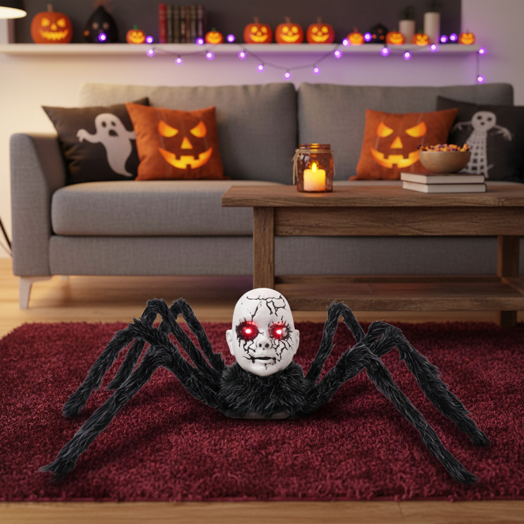 Animatronische Spinpop Decoratie met Bewegingssensor en Gloeiende Ogen voor Griezelig Halloween Feest | Sansoti
