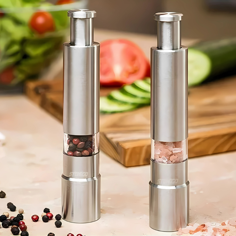 Elektrische Gewürzmühle aus Edelstahl Einhandbedienung Knopfbetrieb Pfeffer Salz Gewürze Küchenutensilien Kochen Tisch | Sansoti