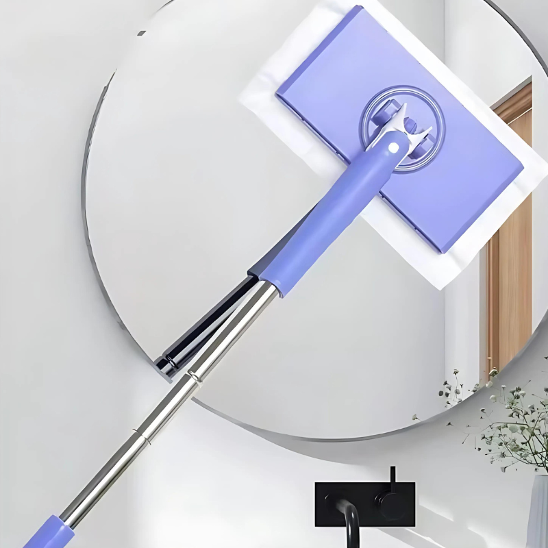 Flachmopp mit Klicksystem für Tücher, teleskopierbar 71-116cm, Bodenwischer zur freihändigen Schmutzreinigung | Sansoti