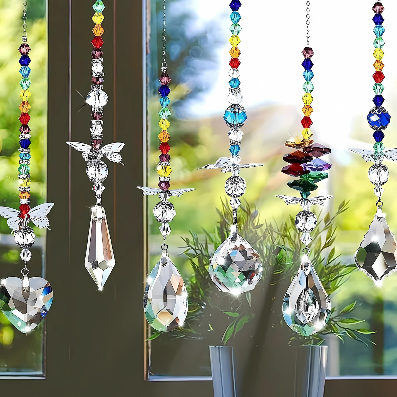 Rainbow Suncatcher Set with Crystal Butterflies Prisms for Window Decoration Light Reflection Atmospheric Home | Sansoti
